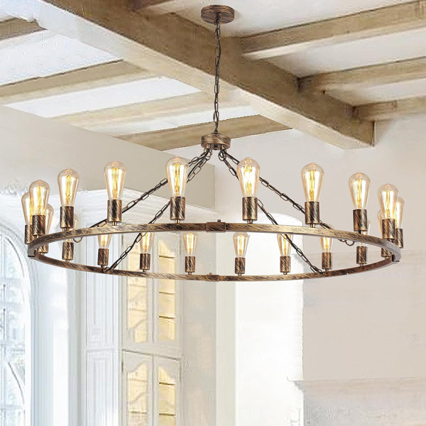 Gracie Oaks Zoje 20 Light Dimmable Wagon Wheel Chandelier Wayfair